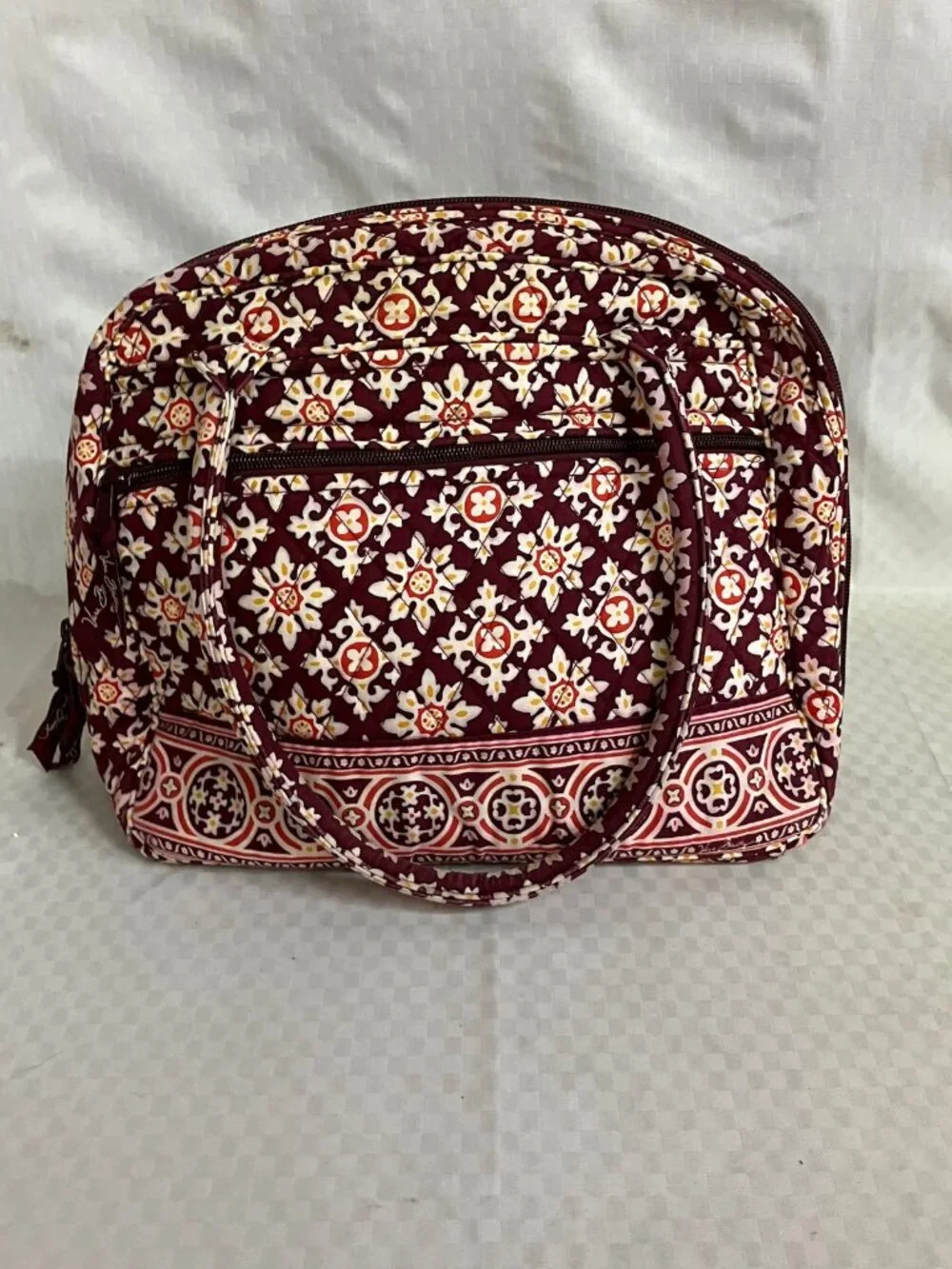 Vera Bradley Laptop Travel Bag Women's Medium Burgundy Floral Quilted Cotton Zip